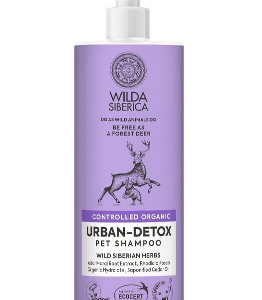 Champú urban-detox para perros y gatos que viven en grandes ciudades cuyos pelajes necesitan una limpieza completa y frescor.