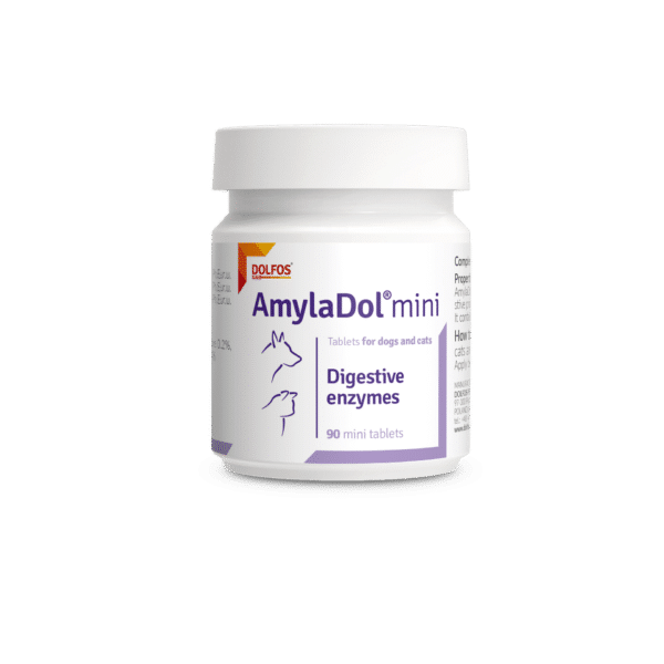 Amyladol mini contiene enzimas digestivas como es la amilasa, la lipasa o la proteasa, para regular los trastornos digestivos en perros y gatos.