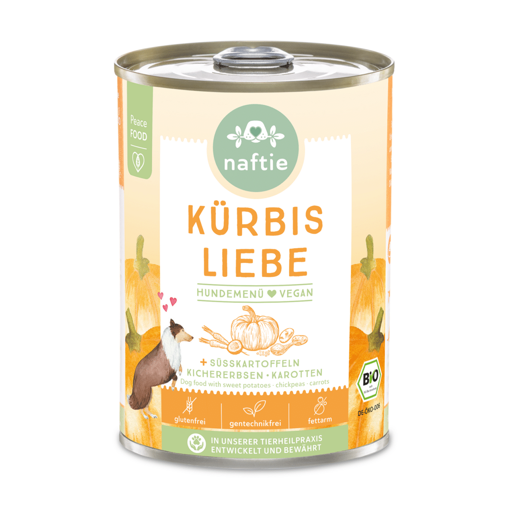 Comida de calabaza BIO  Kürbis Liebe de la marca alemana Naftie es un delicioso menú vegano y ecológico para perros. 