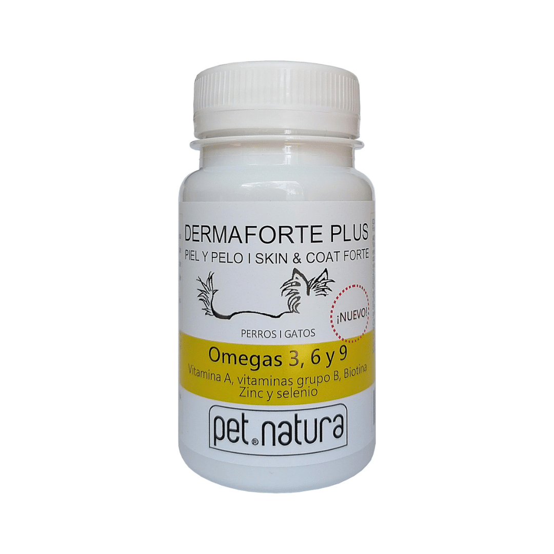 dermaforte plus comprimidos a base de biotina y vitaminas de complejo B para gatos y perros con problemas de piel y caída de pelo