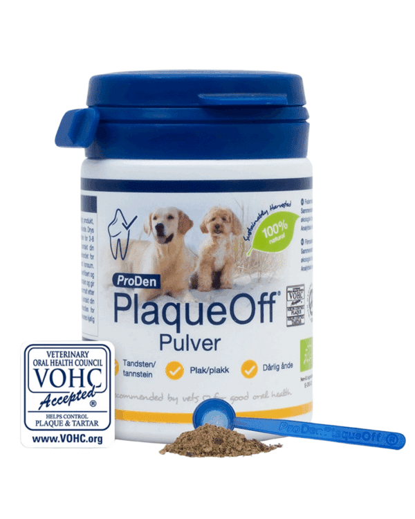 ProDen PlaqueOff BIO en Polvo, es un suplemento nutricional para perros que reduce la placa y el sarro y mejora el mal aliento.