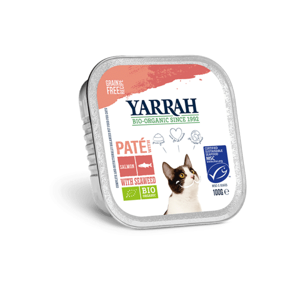 Tarrina BIO Yarrah de salmón con espirulina para gatos