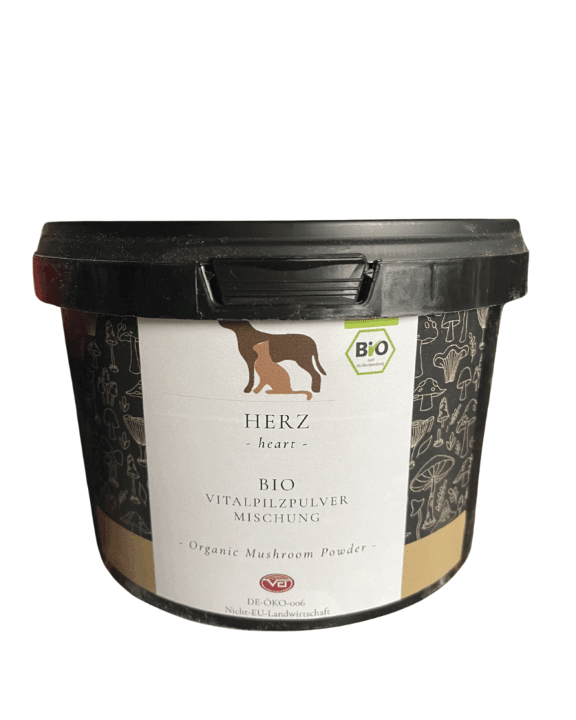 Herz Bio es una mezcla de hongos en polvo para el corazón de perros y gatos, compuesta por reishi, auricularia, shiitake, coprinus.