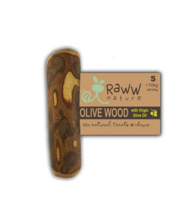Un snack / juguete 100% natural y duradero de madera de olivo. Indicado especialmente para perros que les gusta morder y para limpieza dental. Talla S.