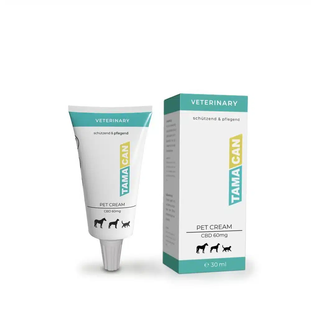 Pet cream con CBD 60 mg, sin THC para perros y gatos de uso diario. Hidrata y regenera la piel, trata hiperqueratosis, irritaciones y quemaduras