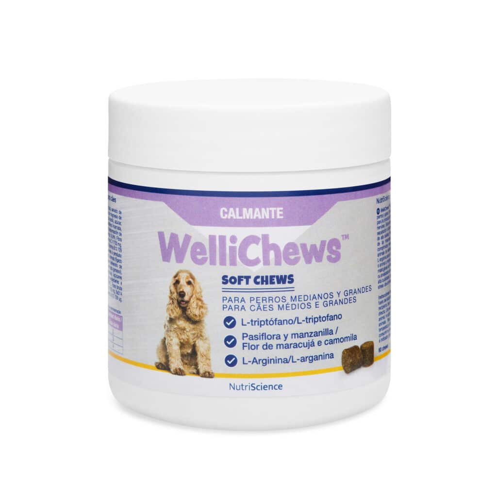 SNACKS CALMANTES WELLICHEWS son masticables blandos para el estrés y la ansiedad de perros y gatos. Son fáciles de administrar y de alta calidad.