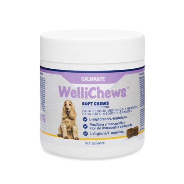 SNACKS CALMANTES WELLICHEWS son masticables blandos para el estrés y la ansiedad de perros y gatos. Son fáciles de administrar y de alta calidad.